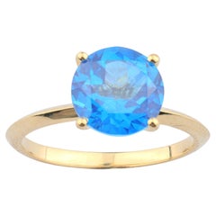 14KT Yellow Gold 4.42 Cts Round Cut Topaz Solitaire Ring