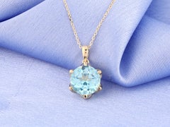 14KT Yellow Gold Celestial Blue Topaz Solitaire Pendant