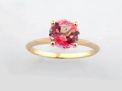 14KT Yellow Gold 3.22 Cts Round Cut Pink Topaz Solitaire Ring