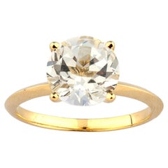 14K Yellow Gold 3.22 Cts Round Champagne White Topaz Solitaire Ring
