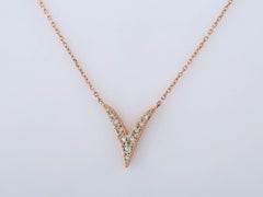 14K Yellow Gold Diamond Chevron V-Pendant Necklace, 0.3 Carat, New