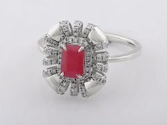 14KT WhiteGold Emerald-Cut Ruby and Diamond Starburst Cocktail Ring