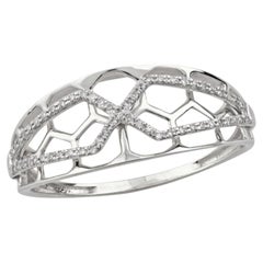 14K White Gold Round Diamond Honeycomb Lattice Ring