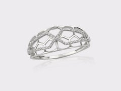 14K White Gold Round Diamond Honeycomb Lattice Ring