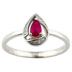 14K White Gold Pear Shape Ruby & Round Diamond Ring