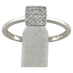 14KT White Gold Square Shape Round Diamond Pave Cluster Ring