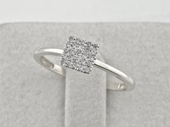 14KT White Gold Square Shape Round Diamond Pave Cluster Ring
