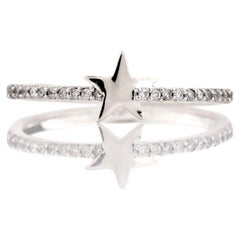 14KT White Gold Star Round Diamond 0.09 Cts Band Ring
