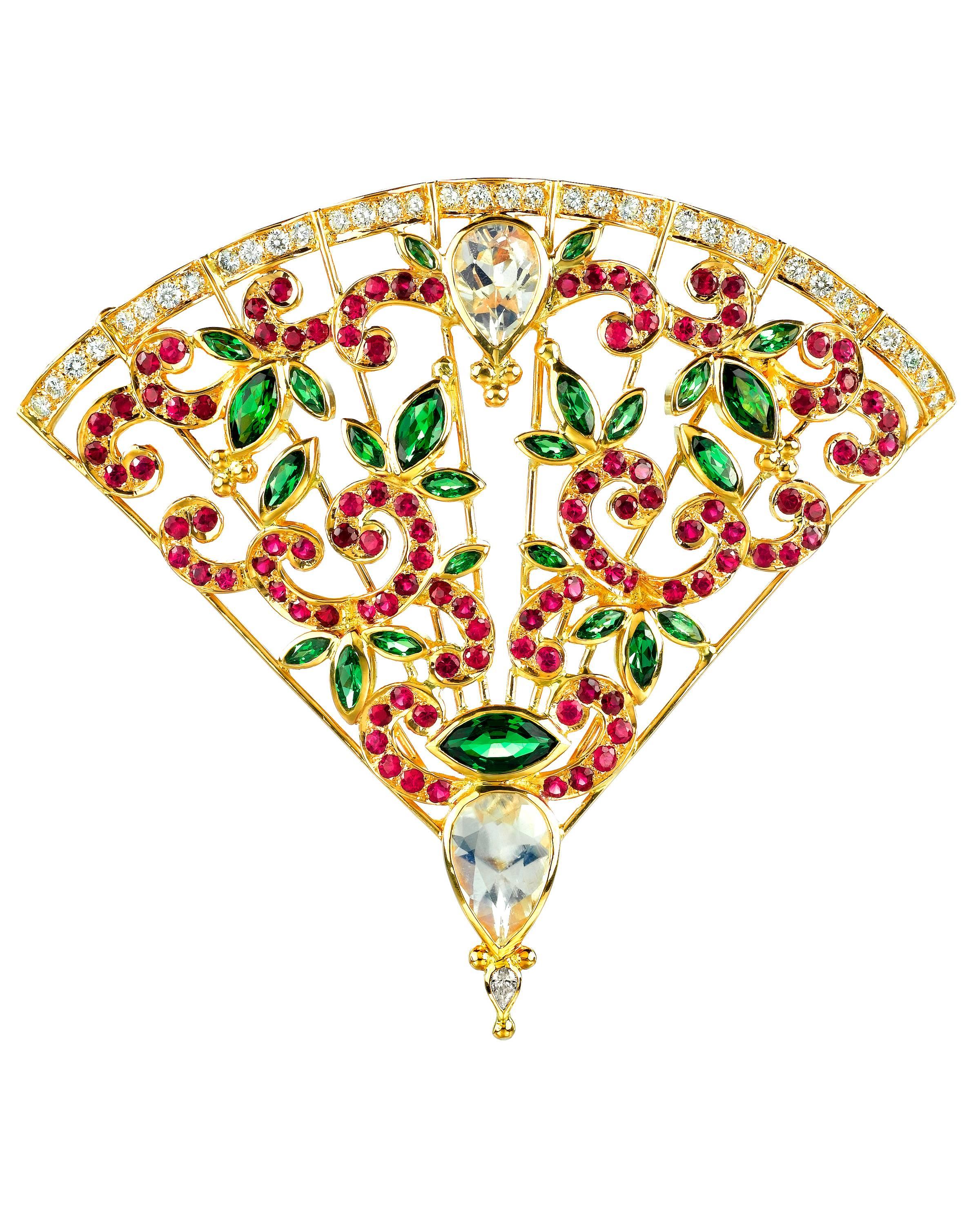 Crevoshay Black Opal Sapphire Emerald Diamond Gold Ring For Sale 4