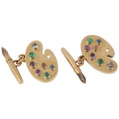 Vintage 1950s Coloured Stone Gold Palette Cufflinks