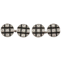 Austrian Black Enamel Diamond Platinum Cufflinks