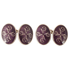 Purple Enamel and Silver Asprey and Co. Cufflinks
