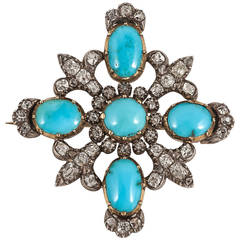 19th century turquoise and diamond brooch 9