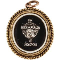 18th century cushion cut diamond and enamel mourning pendant