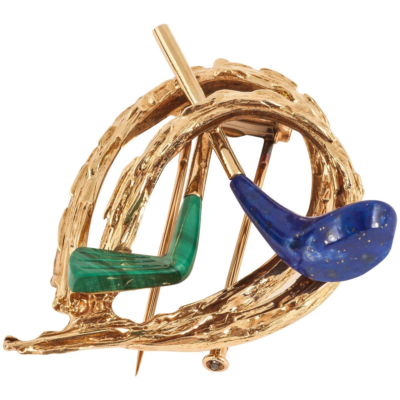 Chaumet of Paris gold, lapis, malachite golfing brooch For Sale