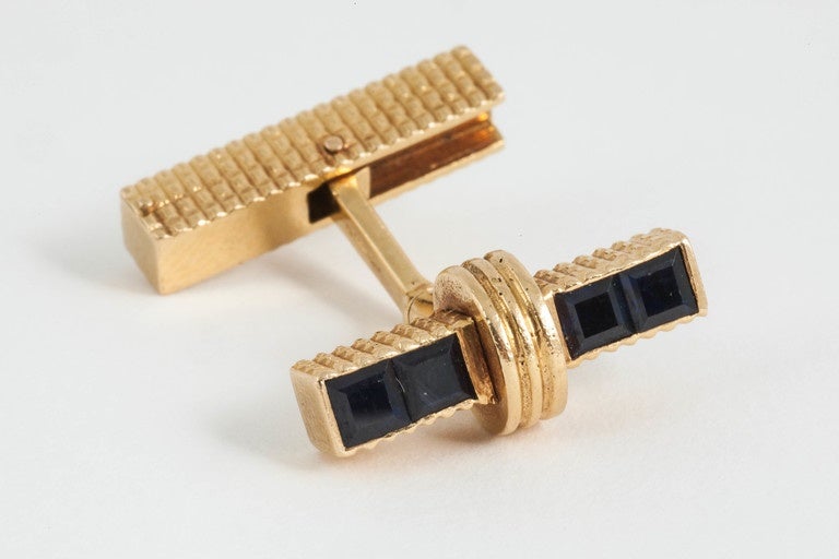 Arts and Crafts gold and sapphire baton cufflinks