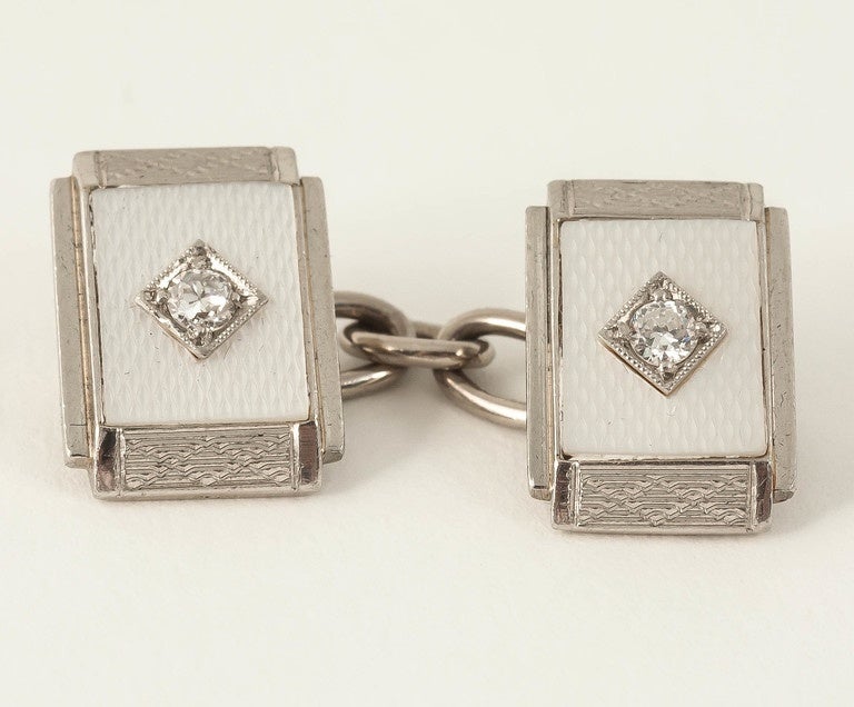 Art Deco platinum, white gold, mother of pearl cufflinks buttons and studs c, 1920