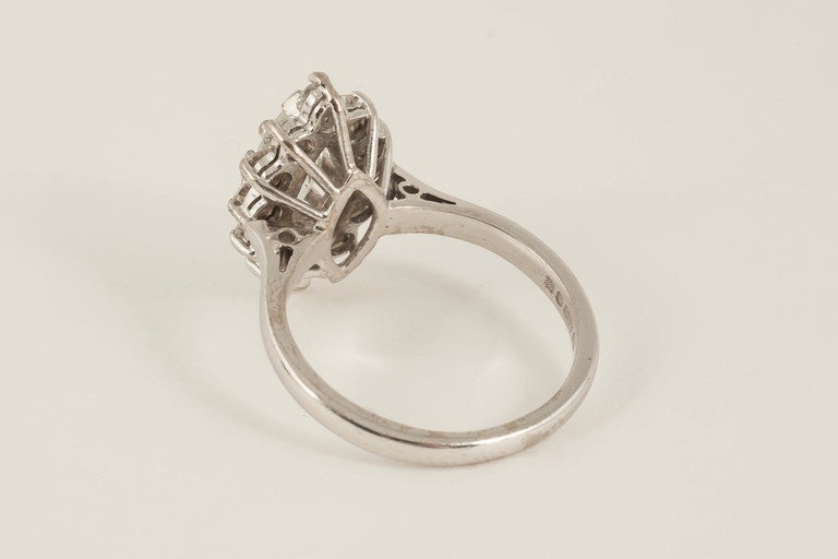 Art Deco Single Marquise Cut Diamond Cluster Ring in 18 Carat Gold, English circa 1980 For Sale