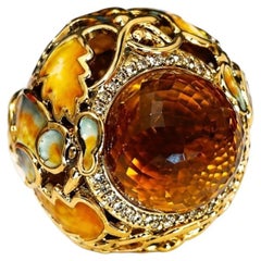 Handcrafted 33 Ct Madeira Citrine Cocktail Ring 18K Yellow Gold - Ready To Ship