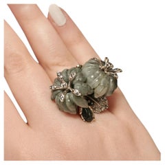 Cat’s Eye Flower Ring 18K White Gold Grey Sapphire Konforti- Ready To Ship