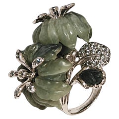 Cat’s Eye Flower Ring 18K White Gold Grey Sapphire Konforti- Ready To Ship