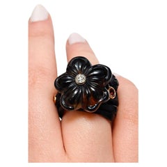 Cocktail Ring 14K Pink Gold, Ebony Wood, 28ct Smoky Quartz- Ready To Ship