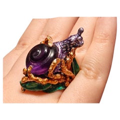 Cocktail Ring 960 Silver Amethyst Gemstone & Hot Enamel By Konforti Jewelry