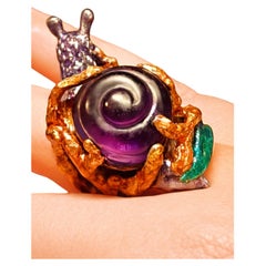 Amethyst Wanderer Cocktail Ring, 29ct Amethyst in Silver, Hot Enamel