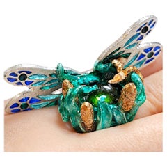Enchanted Dragonfly Ring with 7.5ct Green Tourmaline 960 Silver- Ready To Ship