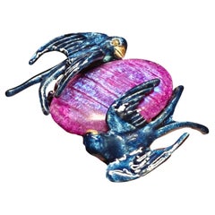 Hand-Carved 33ct Purple Moonstone Ring In 960 Silver With Hot Enamel