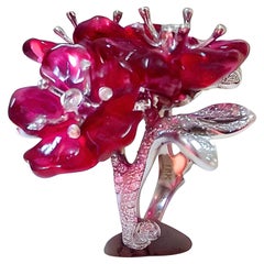 Hand Carved Ruby 
Diamond 18K White Gold Cocktail Ring By Konforti Jewelry