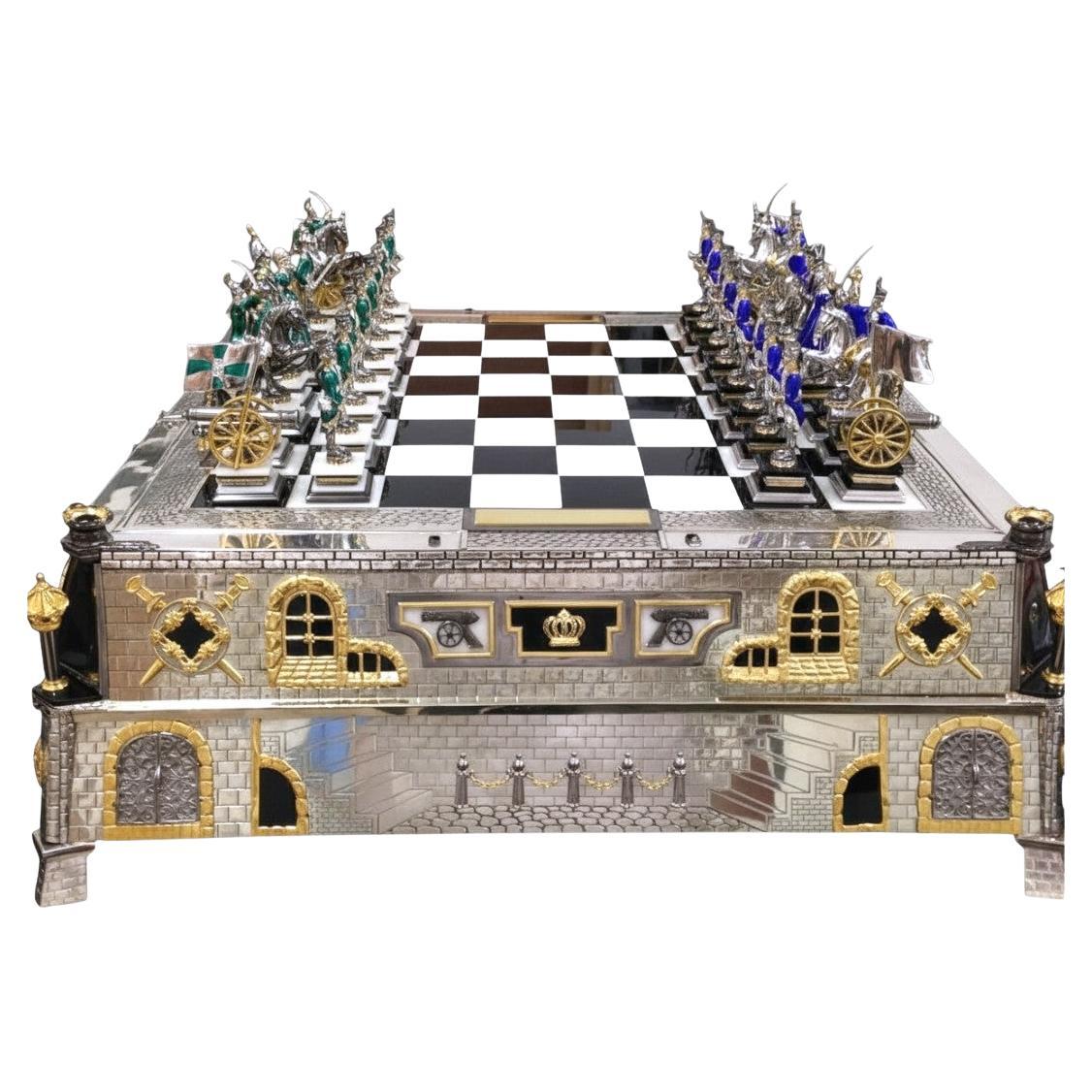 Silver 
Enamel Fabergé-Style Chess Set -“Napoleon and the Campaign of 1812”