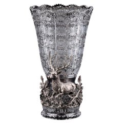 Bohemian Crystal and Sterling Silver Stag Vase “Majesty of the Forest”