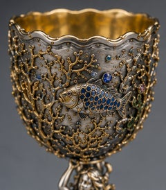 “Kingdom of the Sea” Sterling Silver, 24K Gold & Enamel Champagne Goblet