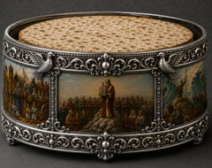 925 Sterling Silver Passover Matzah Holder, Hand-Painted Exodus Judaica