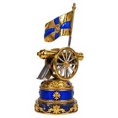 Napoleonic Cannon Sterling Silver, 24K Gold, Enamel & Lapis Lazuli Paper Holder