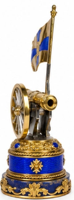 Napoleonic Cannon Sterling Silver, 24K Gold, Enamel & Lapis Lazuli Paper Holder
