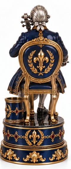 Cello Player Sterling Silver, 24K Gold, Enamel & Garnet Sculptural Paper Holder