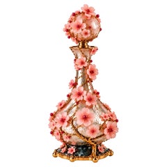 Art Nouveau Cherry Blossom Wine Pitcher with Pink Opal, Sterling Silver