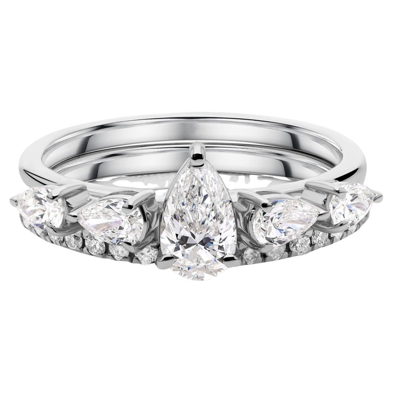 1 Karat Birne Diamant Braut Verlobungsring Set 18K Weißgold Geschenk für Sie