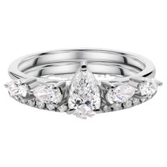 1 Carat Pear Diamond Band Ring Double Layer 18k Solid Gold Anniversary Gift