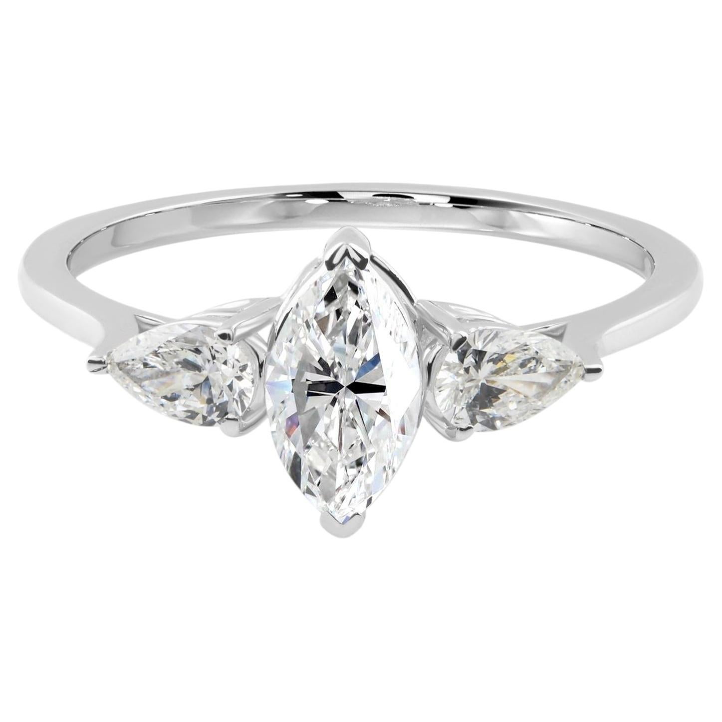 18K White Gold 0.90 Carat Marquise Diamond Engagement Ring Gift for Her
