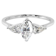 18K White Gold 0.90 Carat Marquise Diamond Engagement Ring Gift for Her