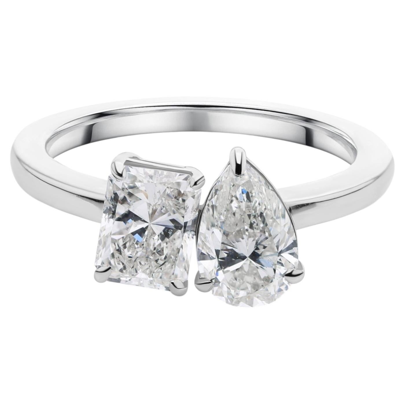 1.88 Carat Toi et Moi Diamond Engagement Ring 18K White Gold Anniversary Band