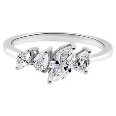 Anello di fidanzamento con diamante naturale Marquise e pera da 0,87 carati in oro bianco massiccio 18k