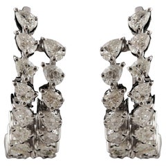 2.00 Ct Natural Diamond Pear Cut Graduated Hoop Earrings 18K White Gold