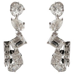 Natural Diamond 1.03 Ct Multi-Shape Emerald & Round Hoop Earrings 18K White Gold