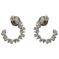 1.83Ct Natural Diamond Graduated Pear Cut Crescent Hoop Earrings 18k White Gold