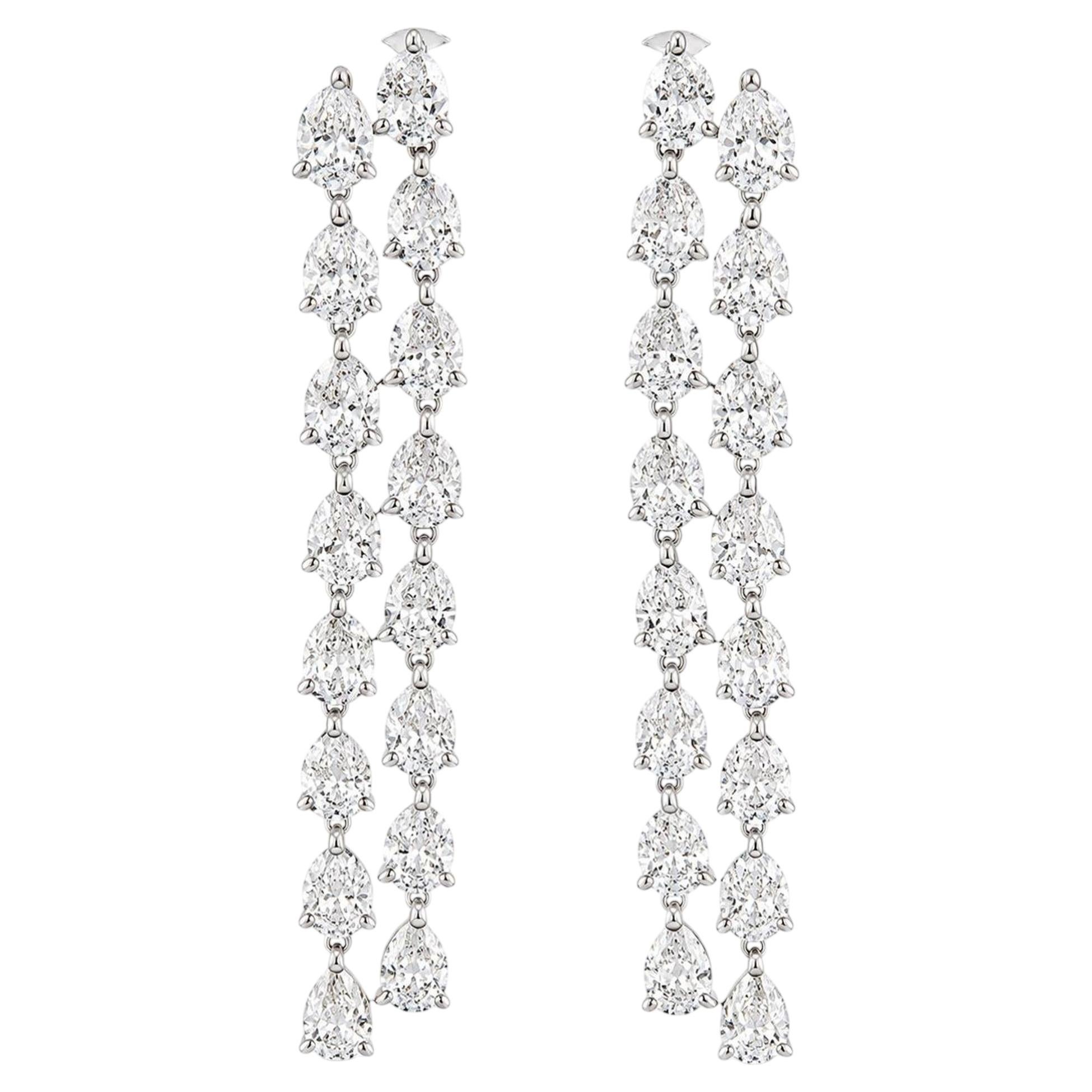 2.96 Carat Pear Shape Diamond Chandelier Drop Earrings in 18K White Gold