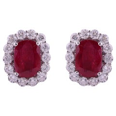 5,52 Karat ovaler Rubin natürlicher Diamant 2,26 Karat runder Halo-Ohrstecker 18k Weißgold